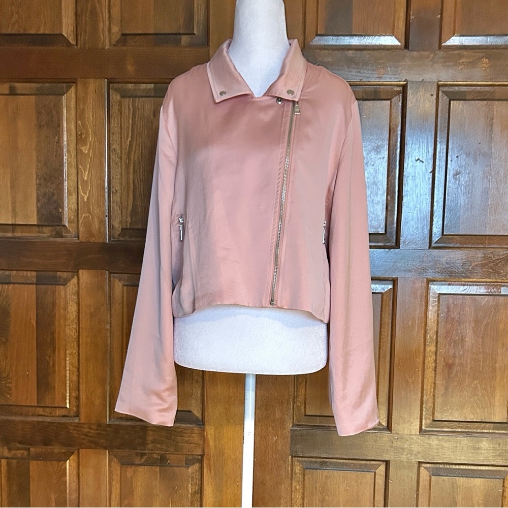 Victoria’s Secret Satin Moto Jacket Pink Size Large Cropped - Picture 2 of 11